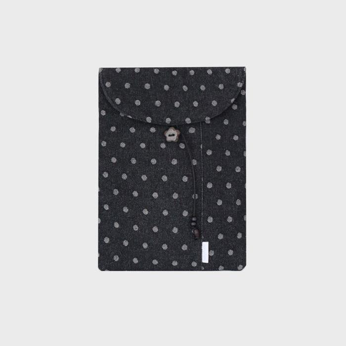 black dot denim laptop pouch