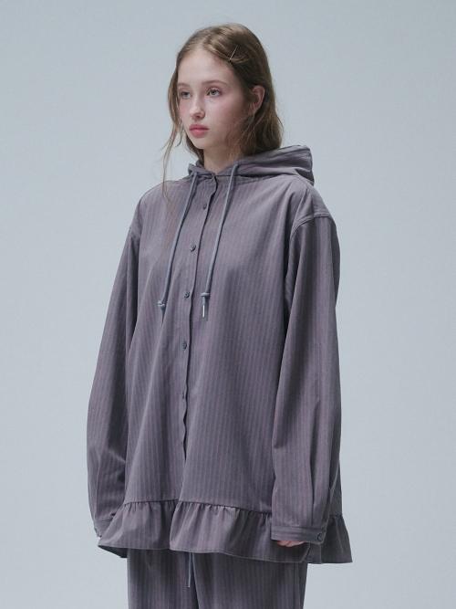 FRILL HOODED SHIRT, GREY