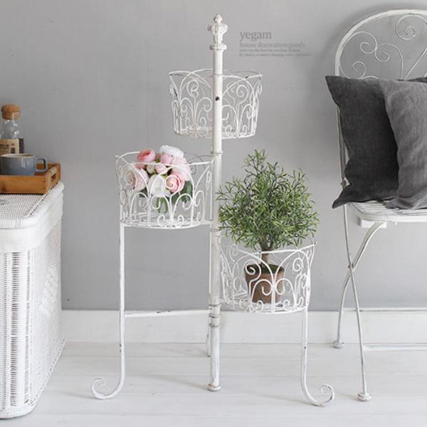 화이트빈티지 3단 화분대 가든선반