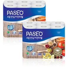 파세오 4겹 안심 천연펄프 키친타월  100매, 12개