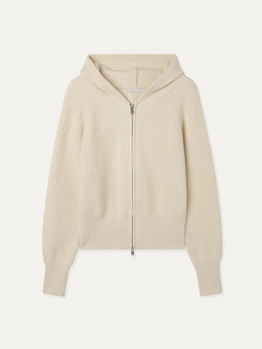 Modal Hooded Zip-Up Knitwear_Cream