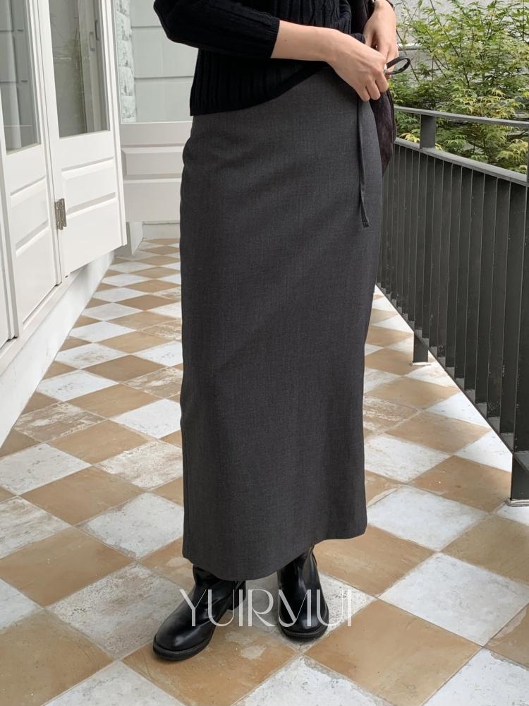 유이르무이 [차콜M 당일] verveine 버베인 루앙 울 슬릿 스트랩 H라인 맥시 롱 스커트 3color