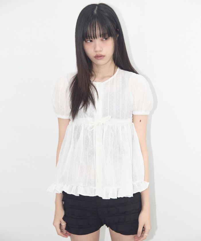 SHIRRING PUFF BLOUSE (WHITE) F25QB115