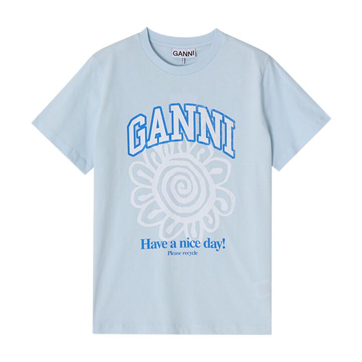 가니 GANNI T3533 495 플라워 로고 릴렉스 핏 여성 반팔티