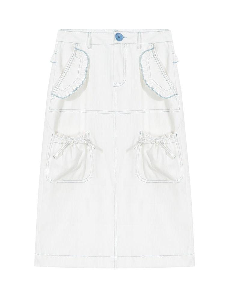 Denim Utility Pocket Midi Skirt