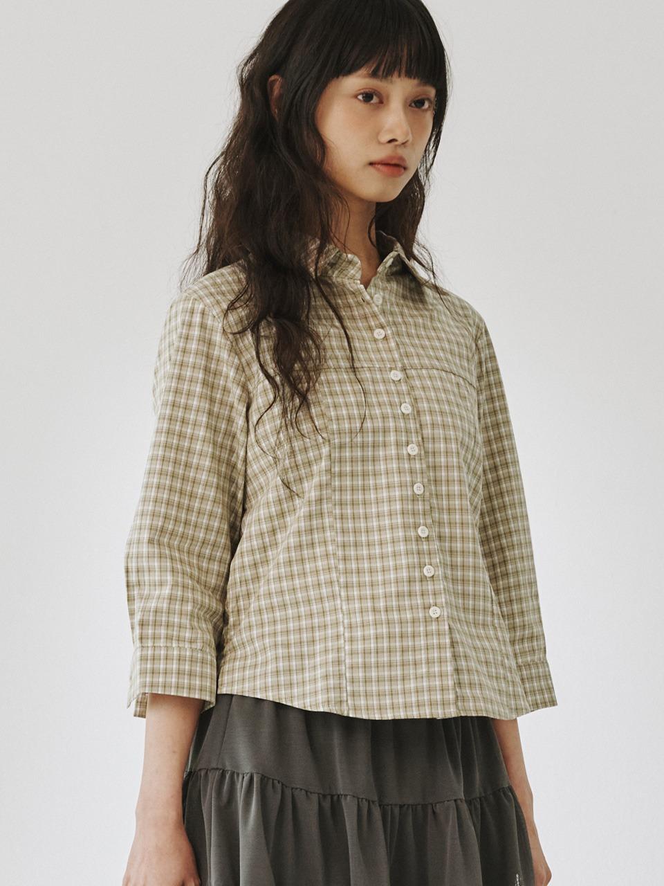[PLZPROJECT]PETITE CHECK SHIRT, OLIVE