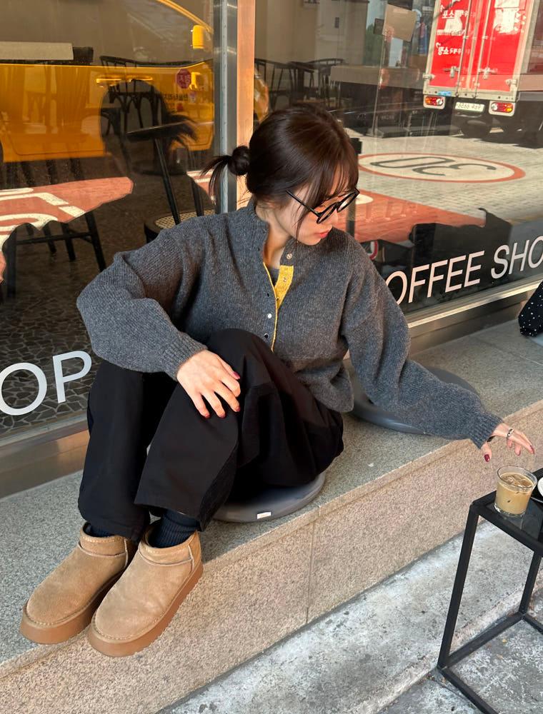 아노락 반집업 배색 울 니트 2 color