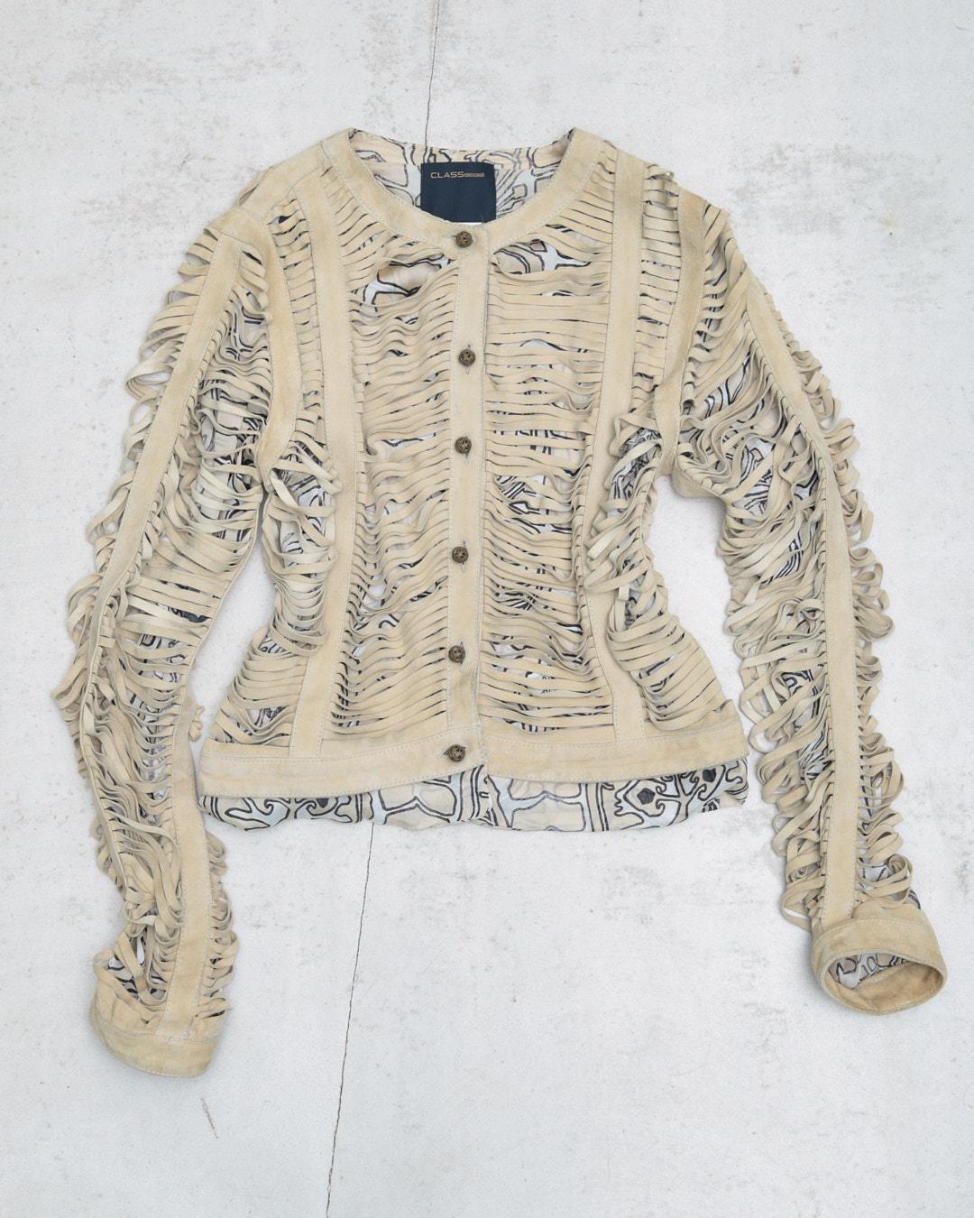 ROBERTO CAVALLI GENUINE LEATHER AND PURE SILK DOUBLE LAYER JACKET - Anemonia