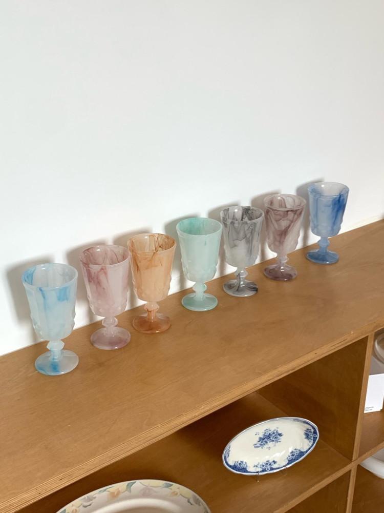 수심 Rainbow Glasss(6 color) 마블 샴페인잔 고블렛 와인잔 예쁜 유리컵