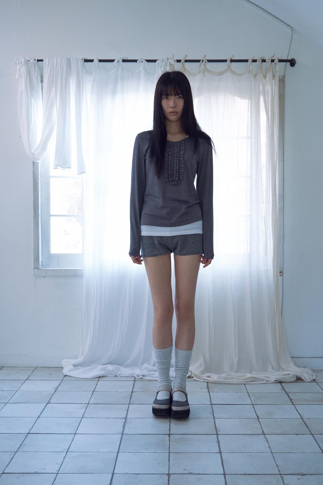 cream u-neck long sleeve_melange grey