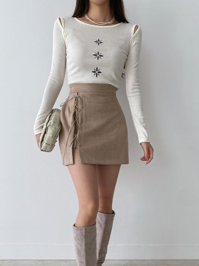 투숄더 트임 잔골지 긴팔 티셔츠