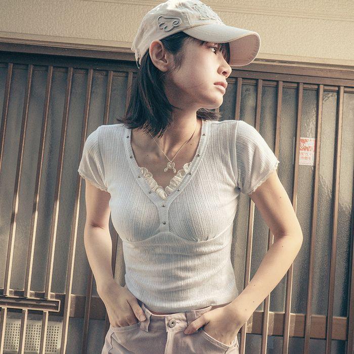 Lace studded top (White)