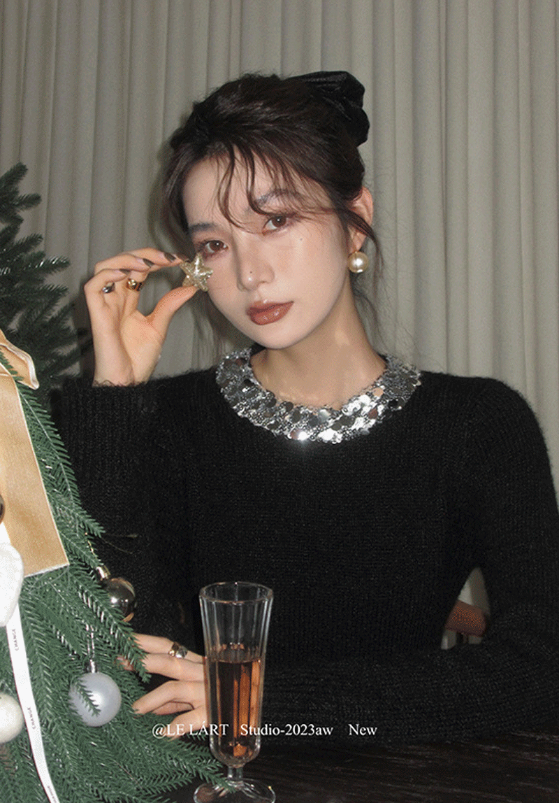 시코 스팽글넥 니트-knit(XZ576)