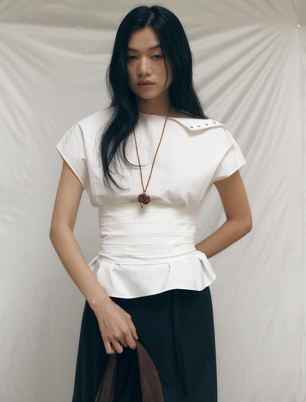 [25%쿠폰][5월22일 예약배송] [1st REORDER] [SET] SNAP BLOUSE & PINTUCK BUSTIER SET UP [WHITE]