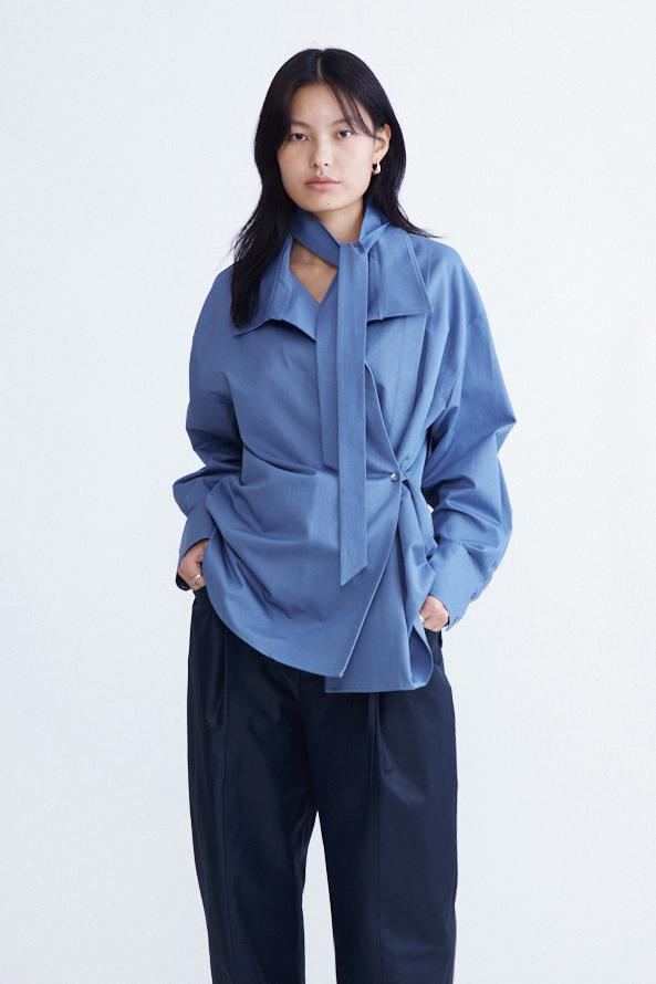 COLLAR TIE BLOUSE (BLUE)