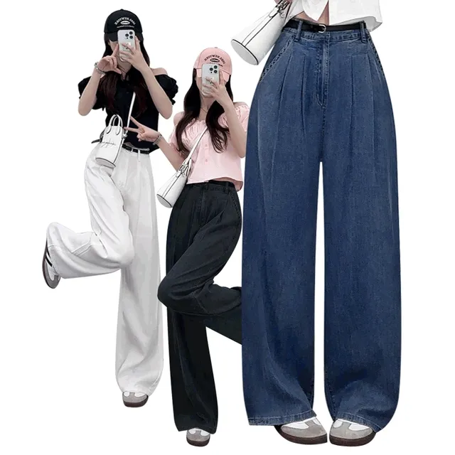 *숏,일반,롱*시원쫀쫀!*허얇골넓* 텐셀 투핀턱 하이웨스트 와이드 여름 청바지 5COL