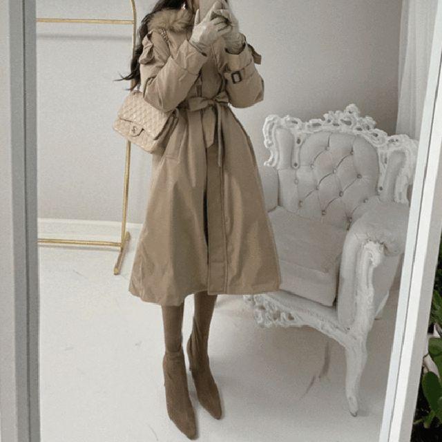 특가!양털 안감 플리스 탈부착 트렌치 패딩 겨울 롱 페이크퍼 야상 파카 점퍼 바바리 코트