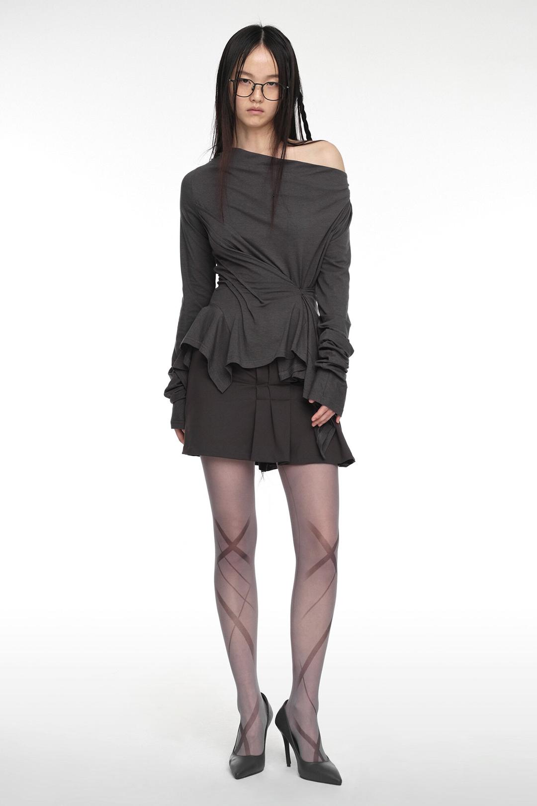 FOLDED MINI SKIRT CHARCOAL