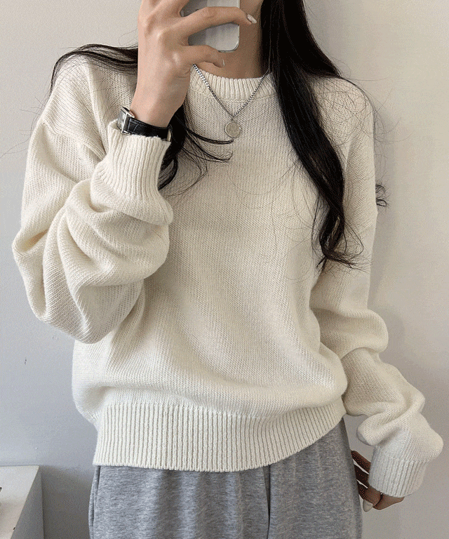 1+1할안[무려~12컬러!!/데일리한색감] 베이직한 핏감, 라운드넥 포키 알파카NT