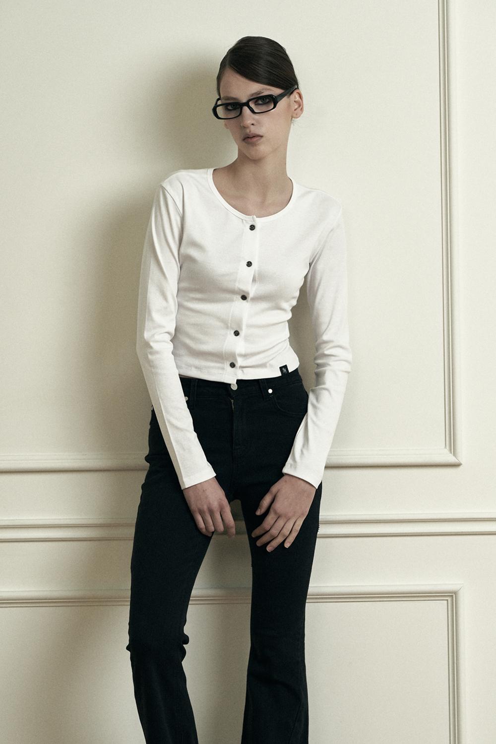 PLAIN BASIC CROP CARDIGAN WHITE