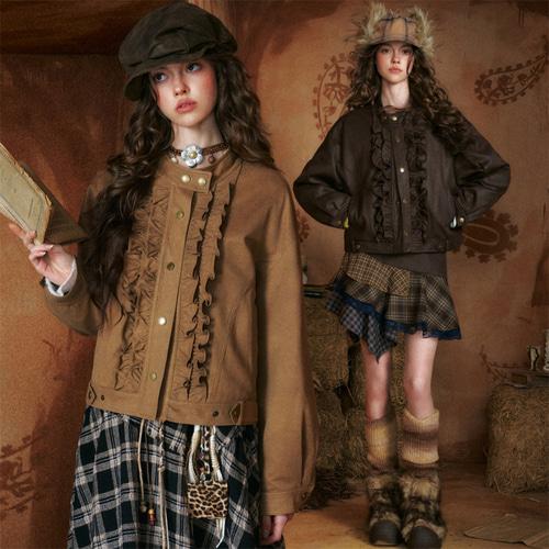 프릴 디테일 코튼 숏 덕다운 패딩 자켓