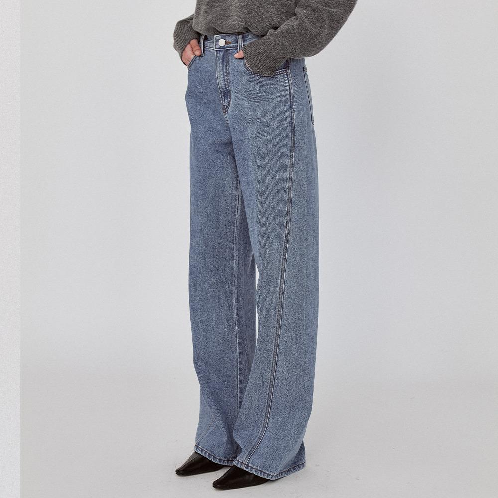 [주말HAGO]Shape Curved Denim pants - Deep Blue