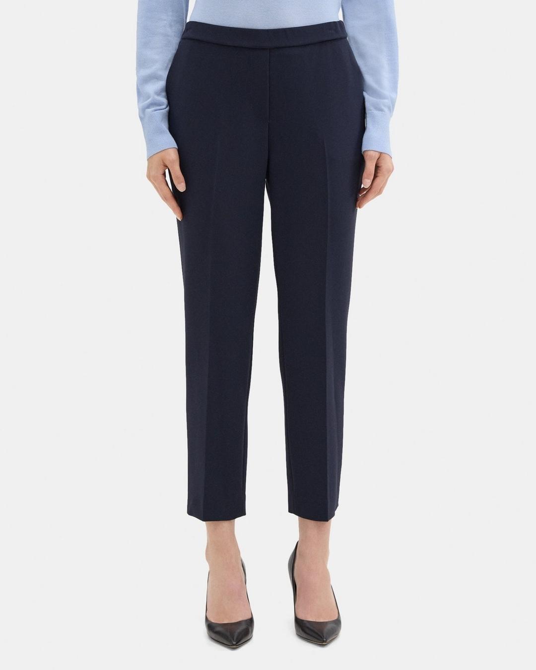 Cropped Slim Pull-On Pant in Crepe