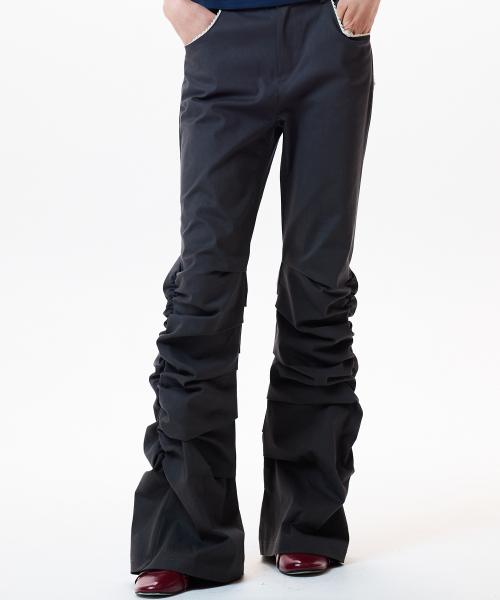 IM FRILL SHIRRING PANTS(CHARCOAL)