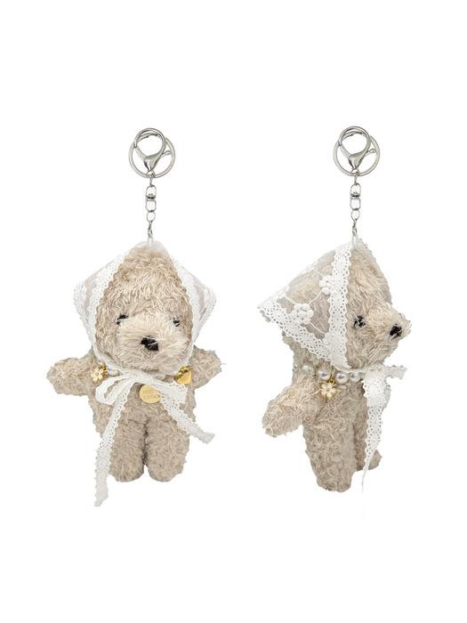 Lace Kerchief Bear Keyring - Light Beige