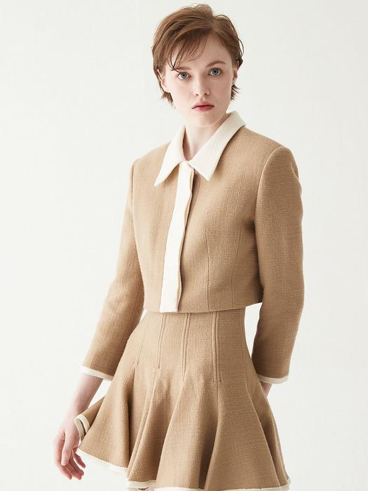 Colorblock Cropped Jacket-Sand