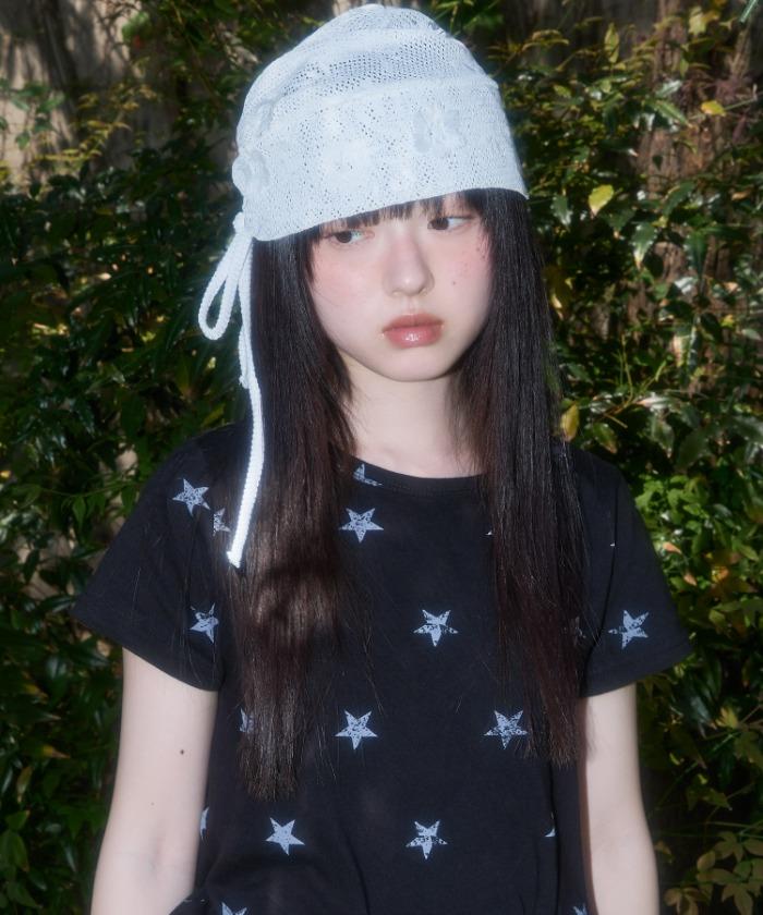LACE RIBBON SHIRRING BEANIE (IVORY) F25QE998