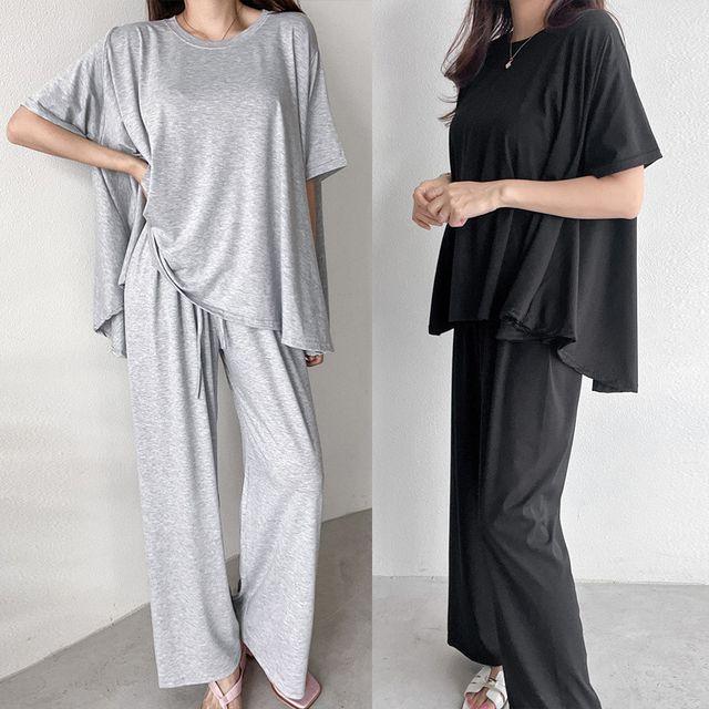 [세트가격] 반팔티셔츠 츄리닝바지세트 투피스/트레이닝복/와이드팬츠/롱티/통바지 -BPST0023- 빅사이즈 루즈핏 오버핏 여름