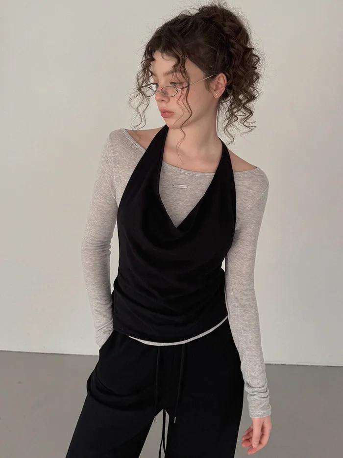 베런 홀터넥 나시 긴팔 티셔츠 세트