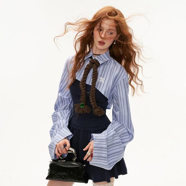 Balloon Sleeve Crop Shirt & Navy Tube Dress Set