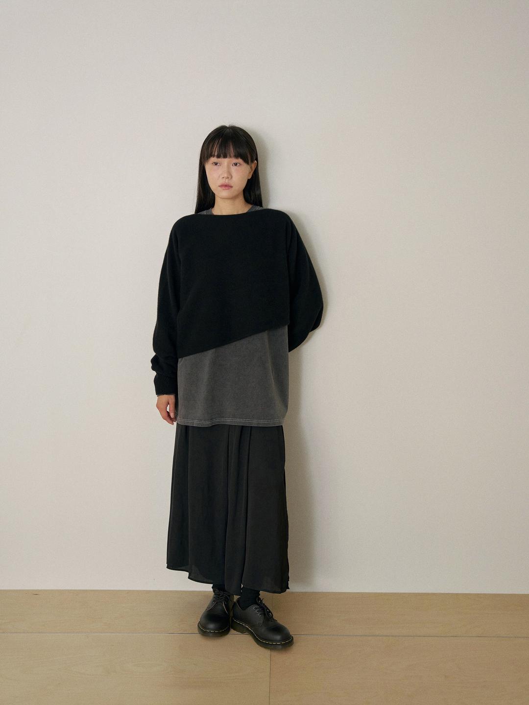 캐시미어 언발란스 풀오버 - 블랙