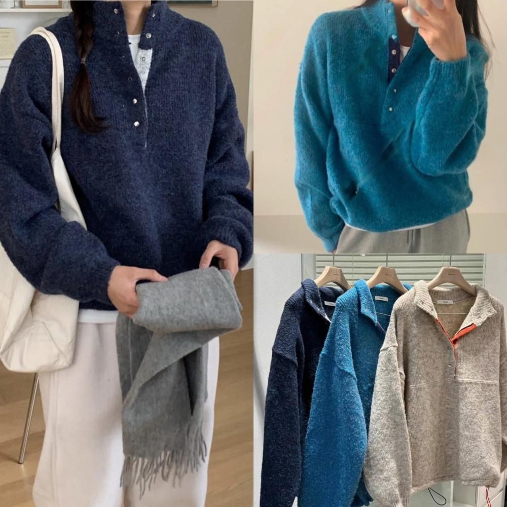 포멜로 후리스 니트 여성 가을 반집업 캠핑룩 4color