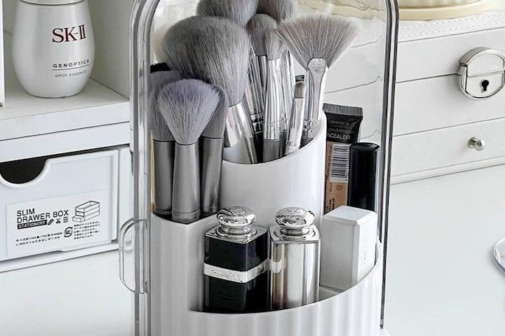 슬라이딩 도어 회전 화장품 브러쉬 정리함