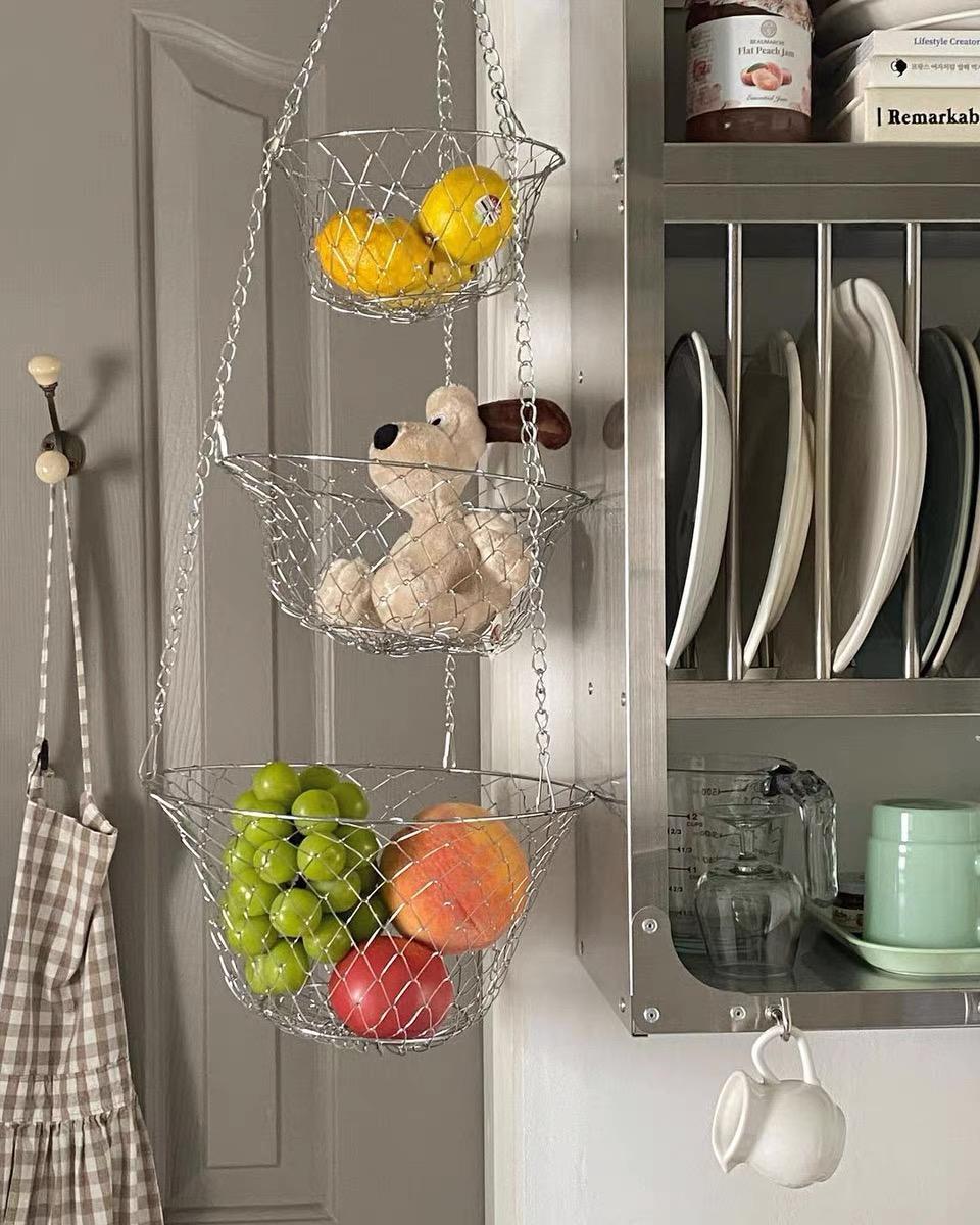스테인리스 행잉 다용도실 바스켓 채소 과일 보관