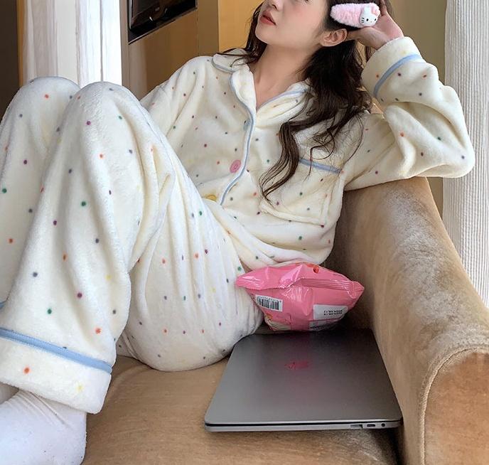 시즌 2 Rainbow Pajamas Set 레인보우 도트 파자마 홈웨어 커플잠옷 세트