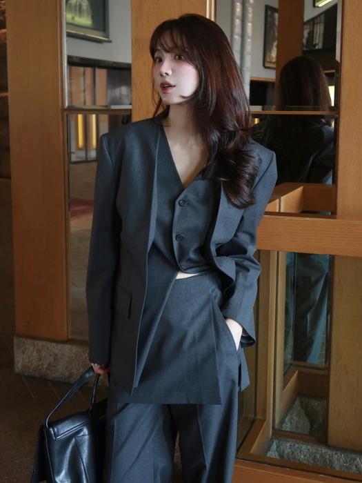 [단희 PICK]COLLARLESS LAYERED BLAZER_MELANGE GREY
