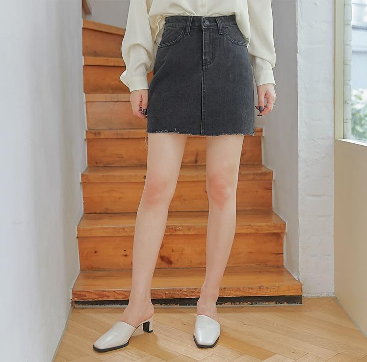에단 컷팅 데님 미니 스커트
