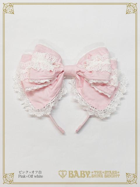 リリアンヌカチューシャ - ピンク×オフ白 Pink×White
