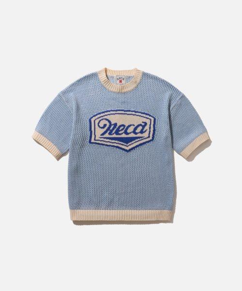 BIG AECA CROCHET HALF SLEEVE KNIT-BLUE
