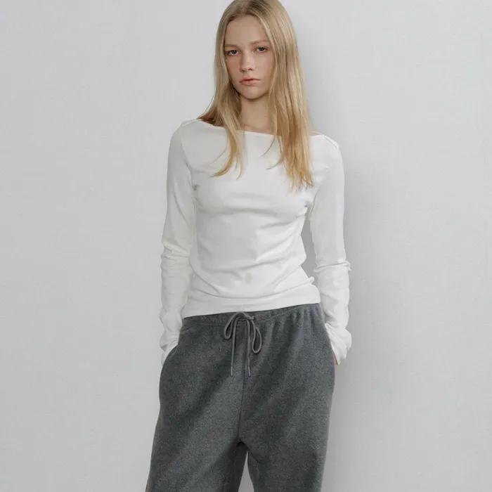 Boat Neck Slit Tee_Ivory