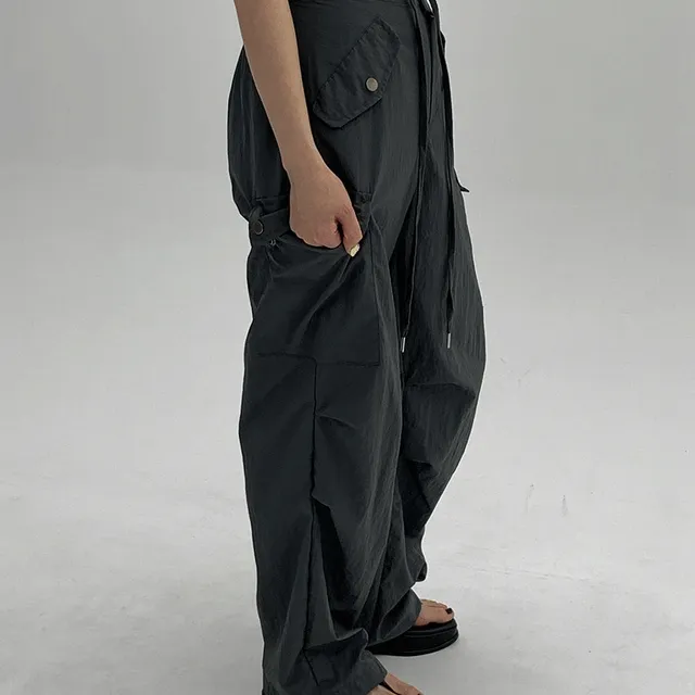 y2k 나일론 스냅 카고 와이드 팬츠
