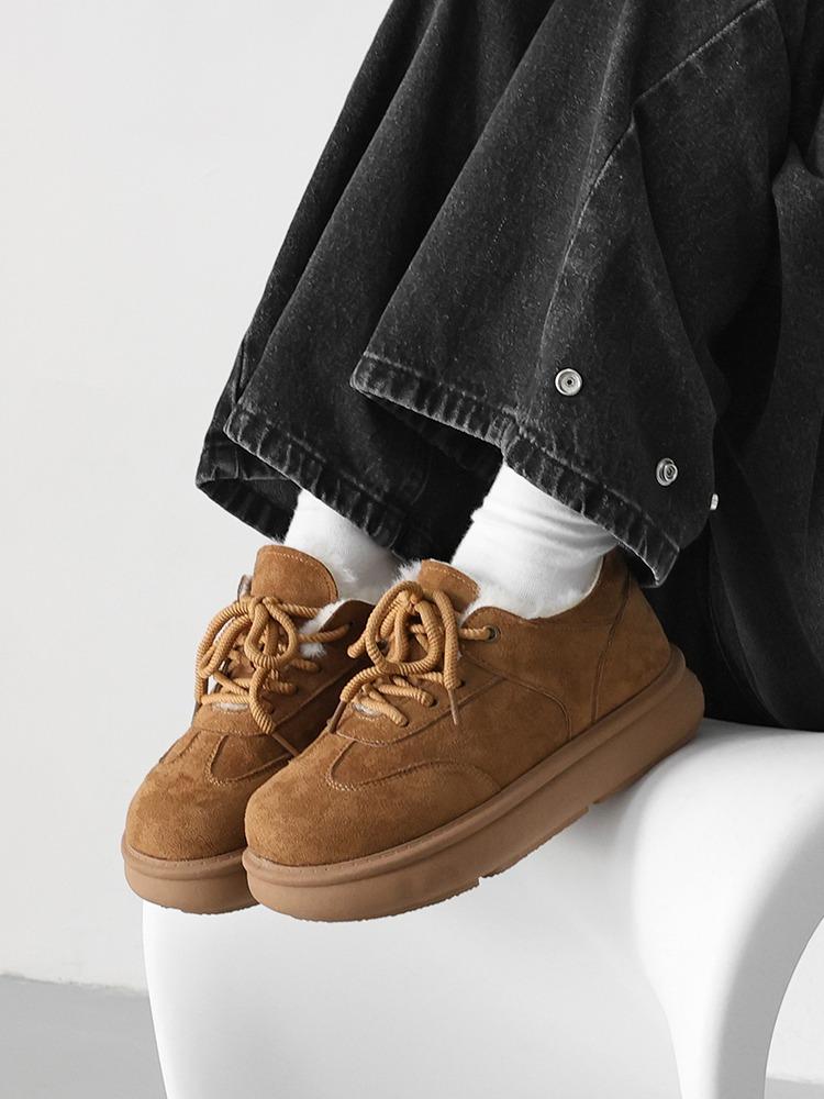 블럭 둥근코 우동끈 레이스업 방한 통굽 데일리 스니커즈 운동화(4.5cm/기모안감)