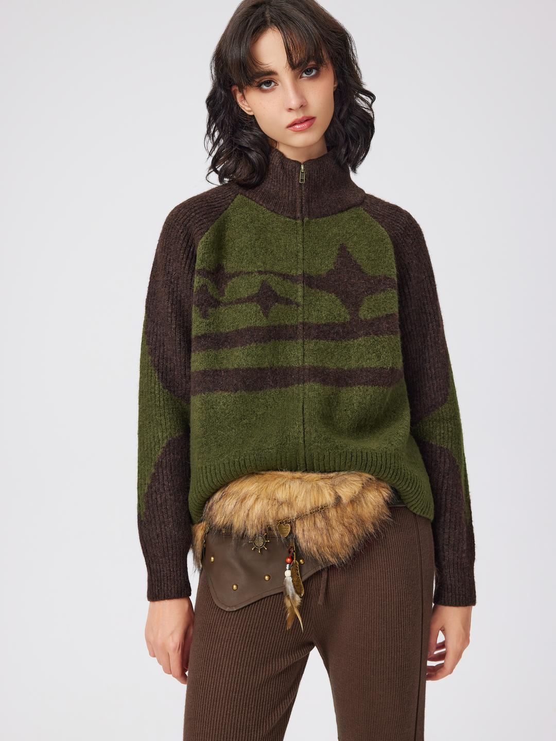 스탠드 넥카라  지퍼 니트 스웨터