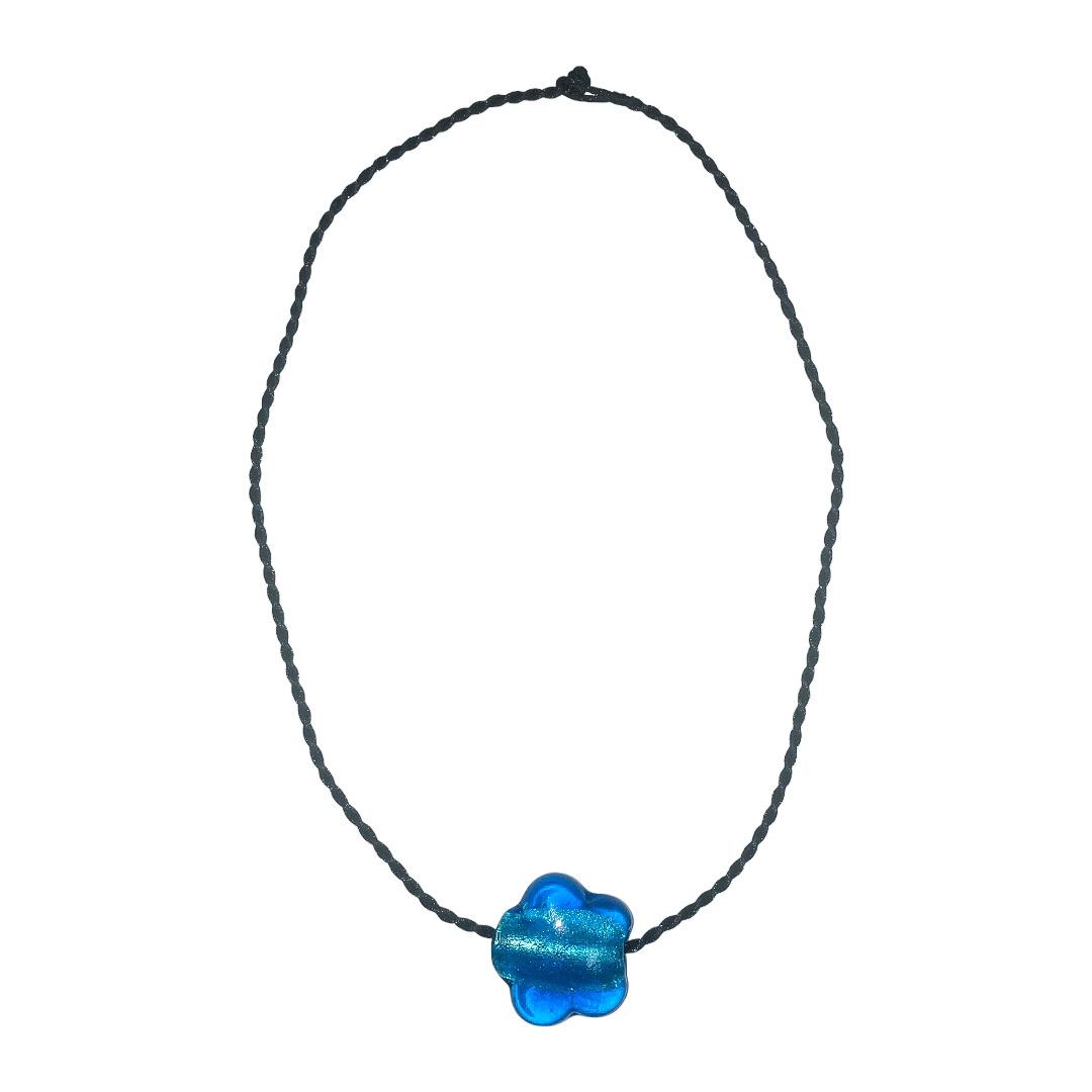 glass blue flower necklace