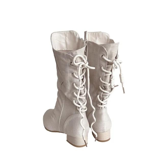 Tess lace ribbon corset middle boots