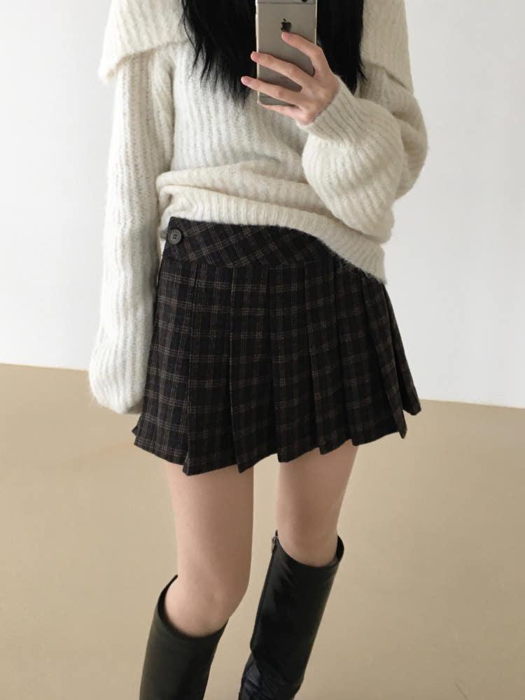 유즈 체크 플리츠 스커트 (2color)